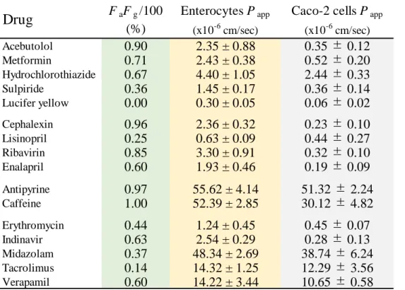 Table 9. The P app  values of the differentiated enterocytes and Caco-2 cells. 