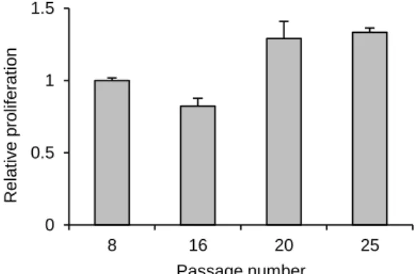 Figure 2.    Effect of the passage number on the relative cell proliferation activity 