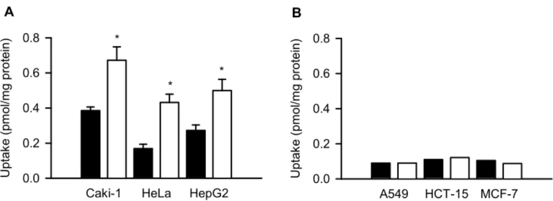 Fig. 18. Effect of transient introduction of HSV-TK on GCV uptake in various cancer  cell lines   