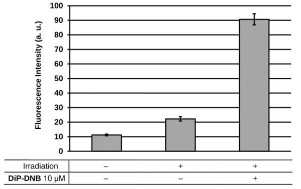 Fig. 3-11 に示すように DiP-DNB と HKGreen-3 の溶液に光照射を行うと、コントロールと