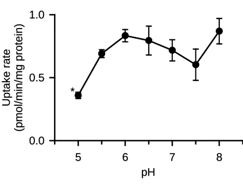 Fig. 7. Effect of pH on glycerol uptake by AQP7 stably expressed in MDCKII cells 