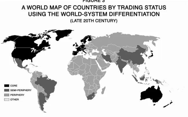 Figure 3. A World Map of Countries by Trading Status Using the World-System  Differentiation (Late 20 th  Century) 