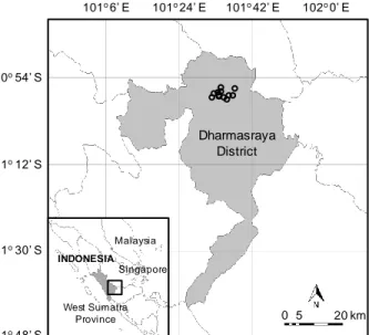 Figure 2.1. Map of the study site (Dharmasraya District, West Sumatra Province,  Indonesia)