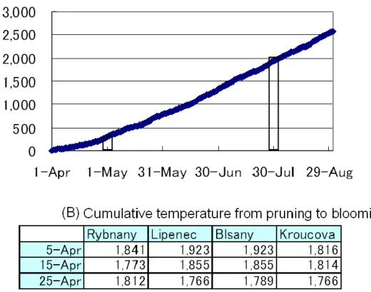 Fig. II-5. Cumulative temperature calculated from daily average temperature, from Apr