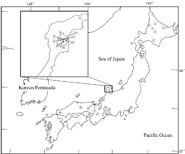 Fig. 7 Map showing sampling sites. Numbers (locality) correspond to those in Table 3. 