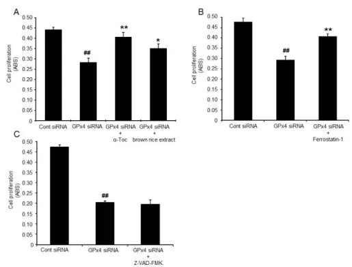 Figure  6.  Proliferation of HUVEC  treated with GPx4 siRNA. Proliferation  was evaluated by  WST-8 assay at 4  days after transfection