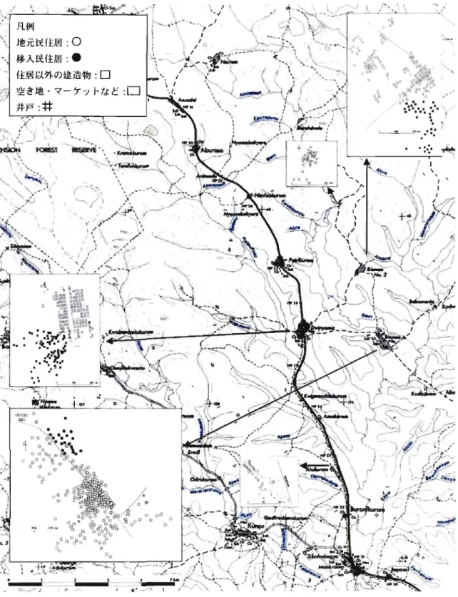 図 2 ー 2 . 調査村の位置と各村のコンパウンド住宅レイアウト