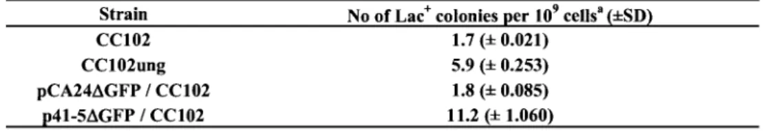 TABLE 2. G:C--+A:T mutation frequency 