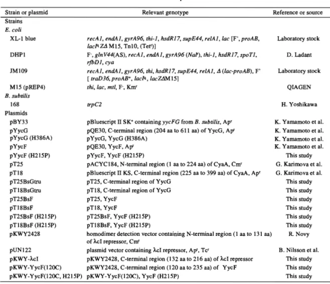 Table 1. Strains and plasm ids. 