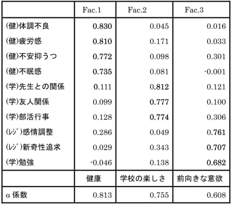 Table 6-3-(5)-1.  各尺度得点による二次的因子分析 