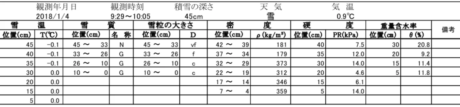 Fig. 6.2  Vertical profile of physical properties of snow at the SIRC on January 4, 2018.