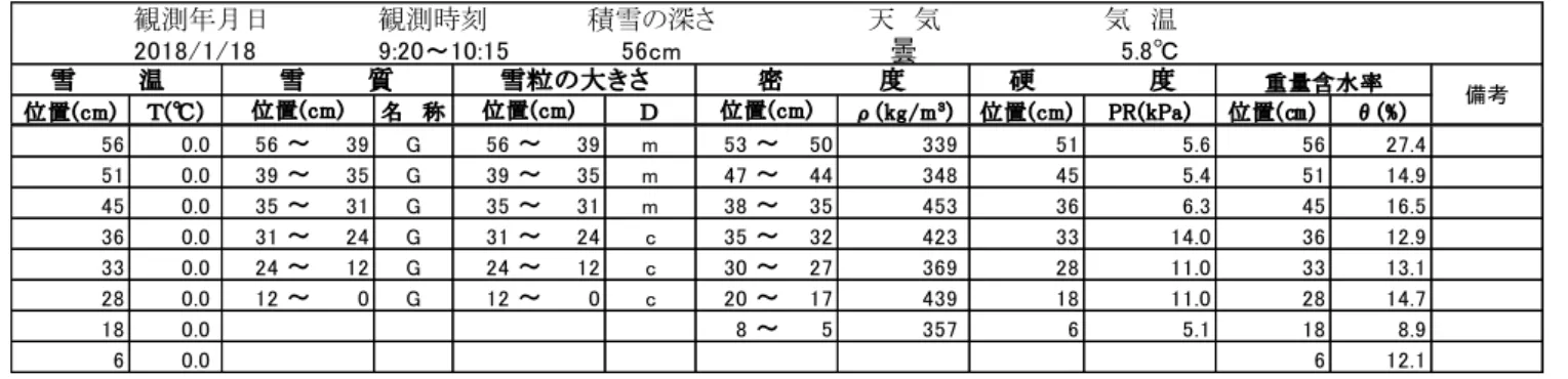 Fig. 6.4  Vertical profile of physical properties of snow at the SIRC on January 18, 2018.