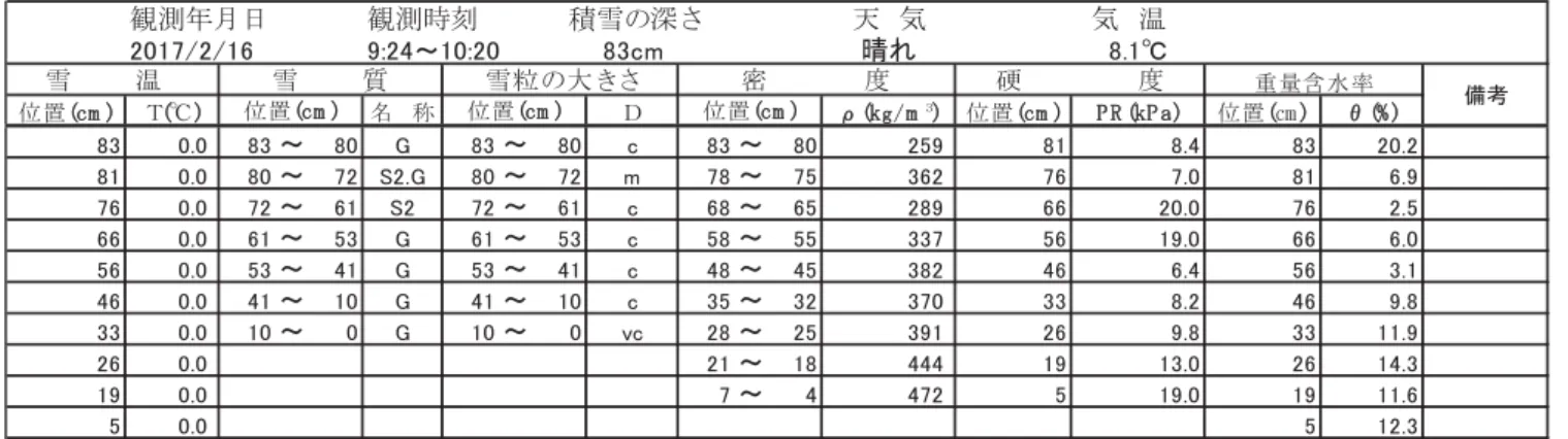 Fig. 6.8  Vertical profile of physical properties of snow at the SIRC on February 16, 2017.
