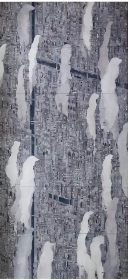 図 56 伊東春香「satellite」紙本彩色 250540cm  2018年 