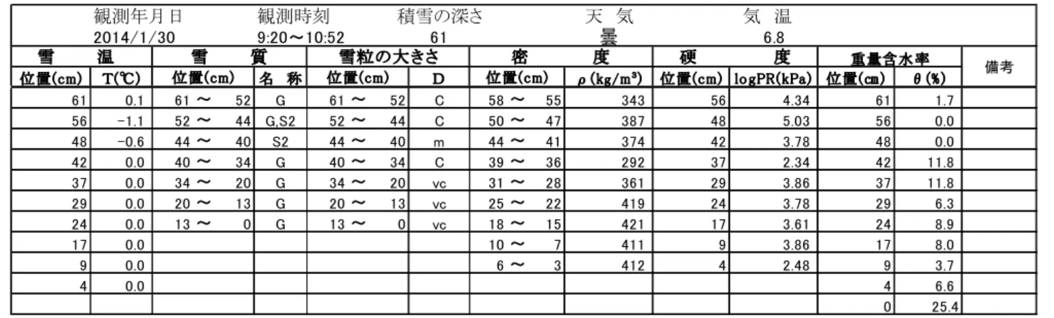 Table 6.3  Physical properties of snow at the SIRC on January 30, 2014.
