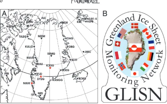 Fig. 1.    (a) Location map of the GLISN stations.  Stars indicate stations visited by the Japanese team