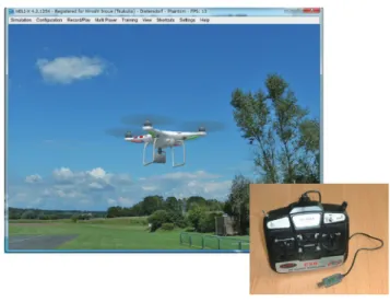 Fig. 28  Simulator (Heli-X) screen (top) and the USB  controller (bottom right).