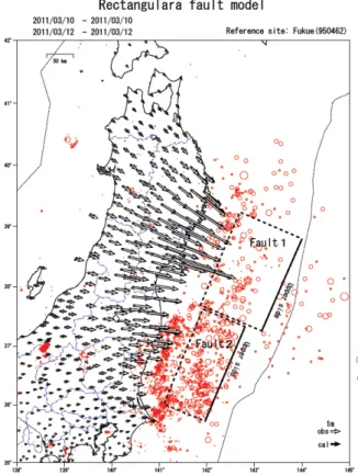 Fig. 5  The earthquake source fault model (rectangular fault  model) of the 2011 off the Pacific coast of Tohoku  Earthquake