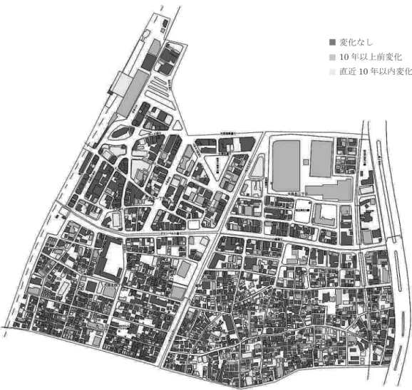 図 3 大森北 1丁目から 4丁目の 20年間の建物の変化