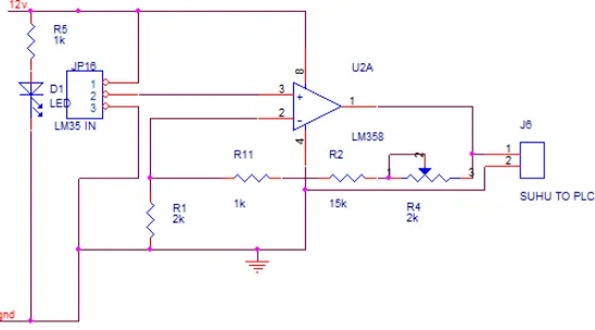 Gambar 3.4 : Rangkaian penguat sinyal sensor LM35 