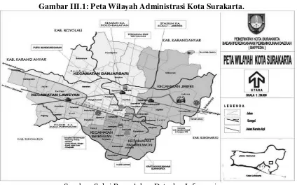 Gambar III.1: Peta Wilayah Administrasi Kota Surakarta. 