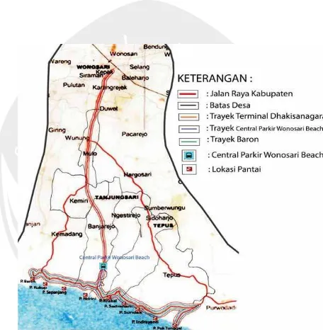 Gambar 6.2 Peta Jaringan Trayek Perencanaan Pengoperasian  Trayek Angkutan Wisata Pantai Wonosari 
