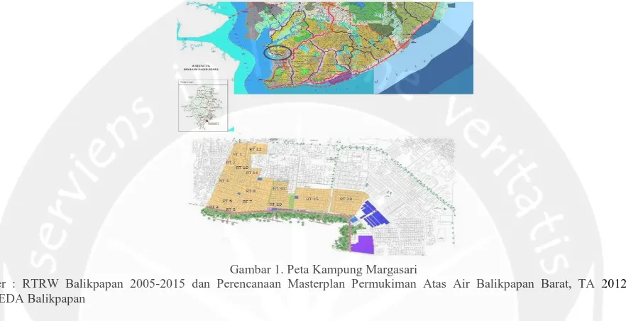 Gambar 1. Peta Kampung Margasari Sumber : RTRW Balikpapan 2005-2015 dan Perencanaan Masterplan Permukiman Atas Air Balikpapan Barat, TA 2012,  