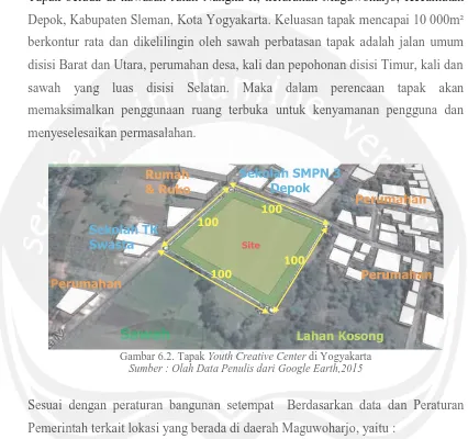 Gambar 6.2. Tapak Youth Creative Center di Yogyakarta Sumber : Olah Data Penulis dari Google Earth,2015 