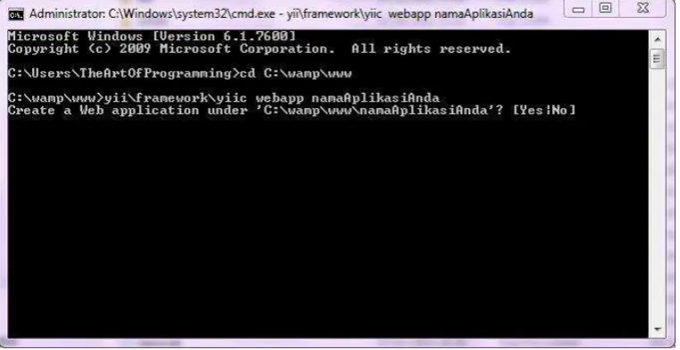 Gambar 12. Perintah Membuat Aplikasi Yii Framework 