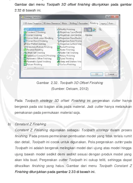 Gambar dari menu Toolpath 3D offset finishing ditunjukkan pada gambar 