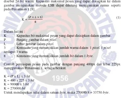 gambar mengunakan metode LSB dapat dihitung menggunakan rumus seperti 