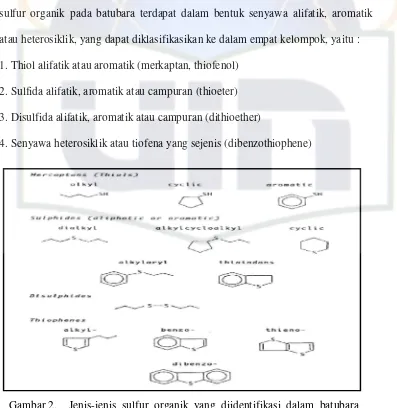 Gambar 2. Jenis-jenis sulfur organik yang diidentifikasi dalam batubara (Shennan, 1996) 