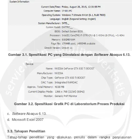 Gambar 3.1. Spesifikasi PC yang Diinstalasi dengan Software Abaqus 6.13. 