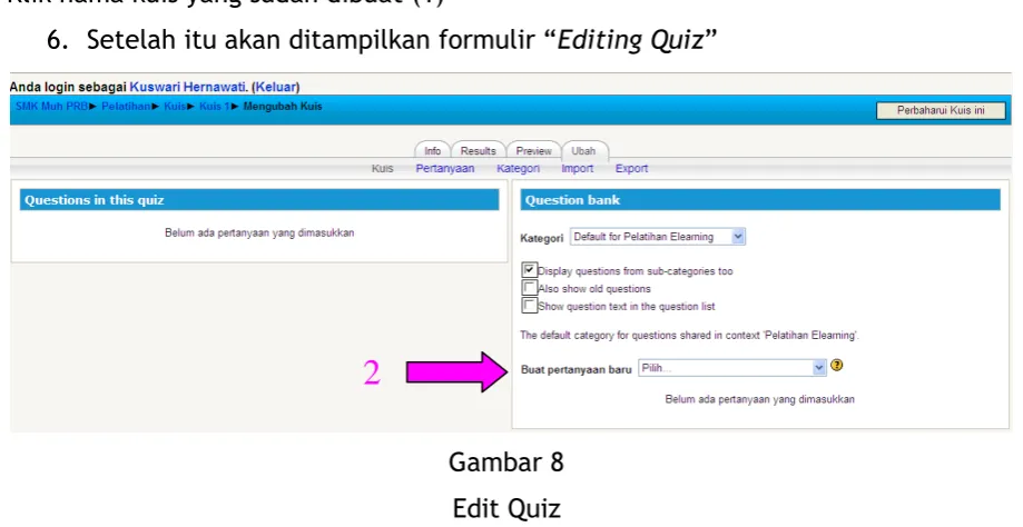 Gambar 8  Edit Quiz 