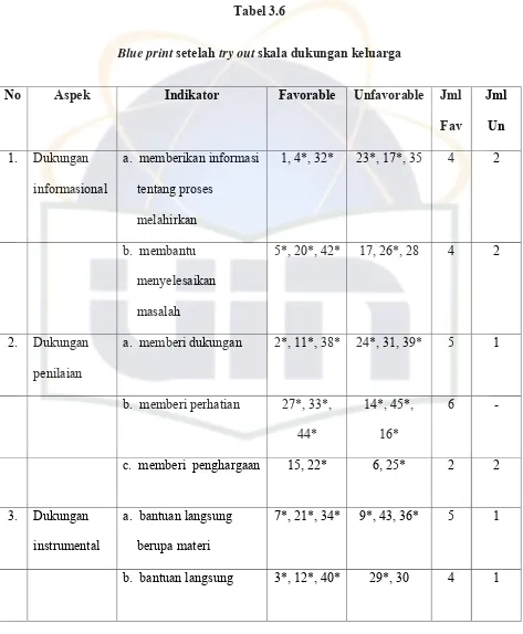 Blue printTabel 3.6  setelah try out skala dukungan keluarga 