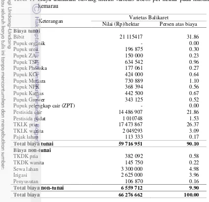 Tabel 11 Biaya usahatani bawang merah varietas ilocos per hektar pada musim 