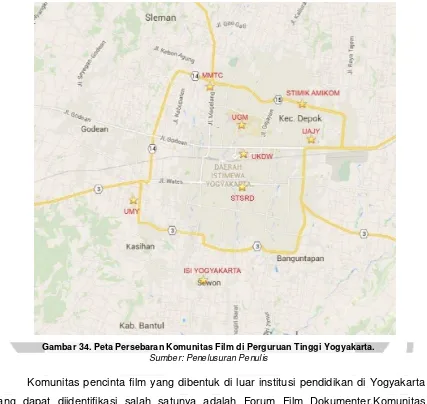 Gambar 34. Peta Persebaran Komunitas Film di Perguruan Tinggi Yogyakarta. 