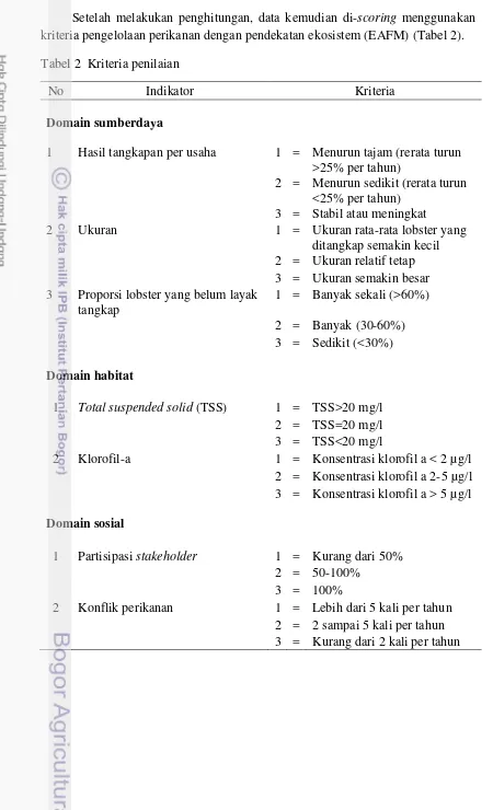Tabel 2  Kriteria penilaian  