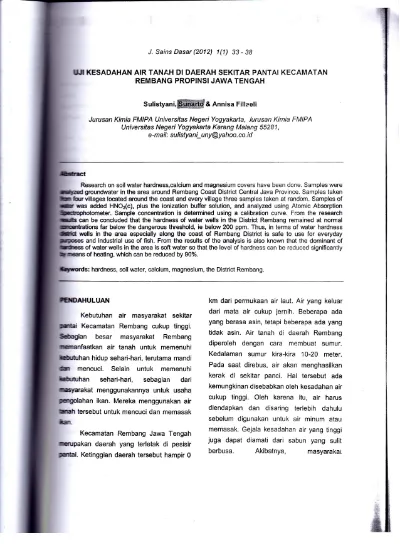 Uji Kesadahan Air Tanah Di Daerah Sekitar Pantai Rembang 2055