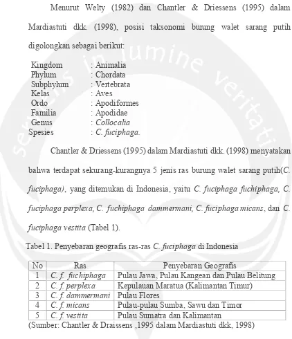 Tabel 1. Penyebaran geografis ras-ras C. fuciphaga di Indonesia