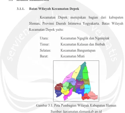 Gambar 3.1. Peta Pembagian Wilayah Kabupaten Sleman 
