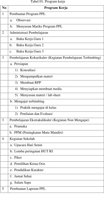 Tabel 01. Program kerja 