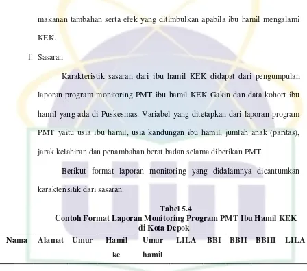 Tabel 5.4 Contoh Format Laporan Monitoring Program PMT Ibu Hamil KEK 