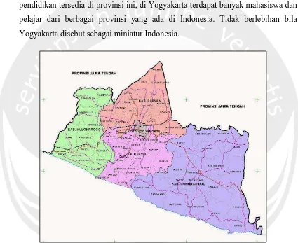 Gambar 3.2. Peta Kabupaten Kota Daerah Istimewa Yogyakarta  (Sumber : www.bakosurtanal.go.id) 