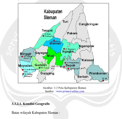 Gambar. 3.3 Peta Kabupaten Sleman Sumber : www.primaironline.com 