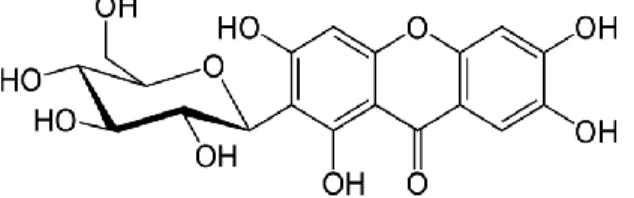 Gambar 1.  Struktur Kimia Mangiferin  ( Mirza et al, 2013) 