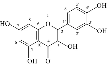 Gambar 1. Struktur  3’,4’,5,7-tetrahidroksi flavonol (kuersetin) 