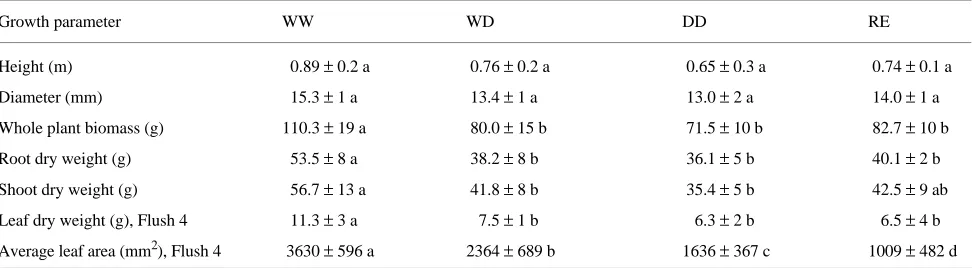 Figure 3. Root dry weight per compartment of young Quercus roburtreatments: control (WW); half-droughted (WD); unwatered (DD);half root system severed (RE)