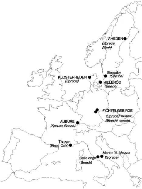 Figure 1. Map of the study sites along a European transect.