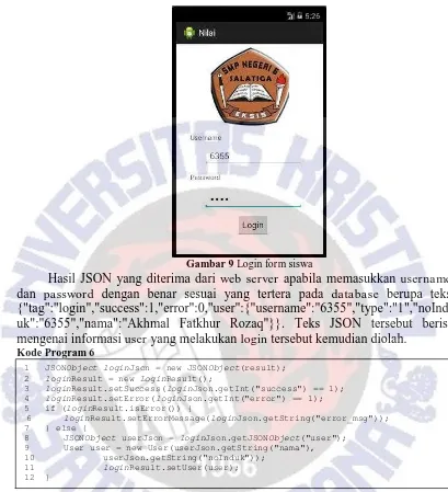 Gambar 9 Login formHasil JSON yang diterima dari  siswa web server apabila memasukkan 